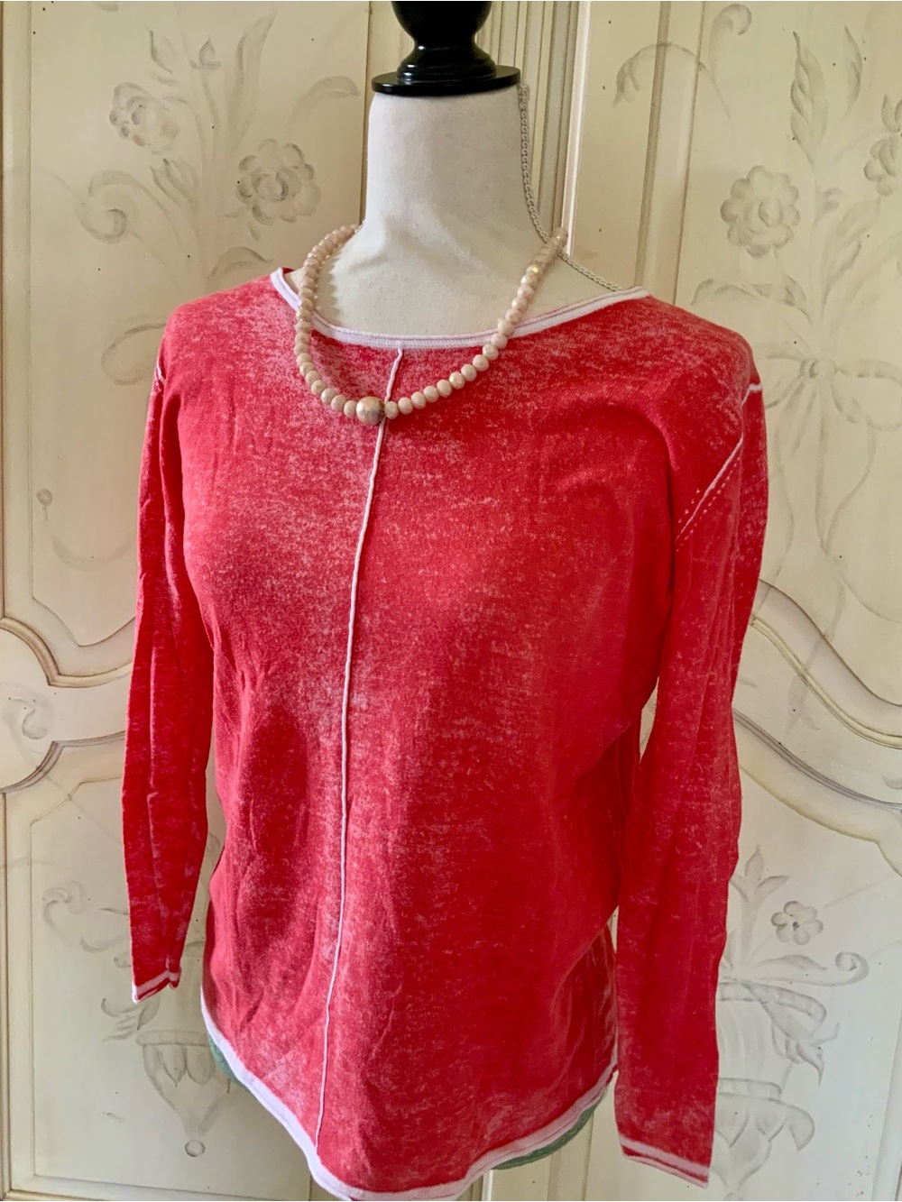 Pure Amici Everyday Soft Velvet-Texture Long Sleeve Top in Coral